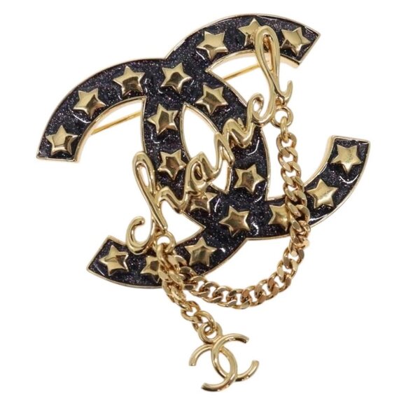 CHANEL COCO Mark Brooch metal Gold CC Auth BA4087M - Picture 7 of 13